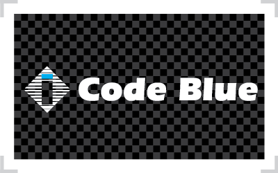 Téléchargement du logo Code Blue en cyan et blanc.